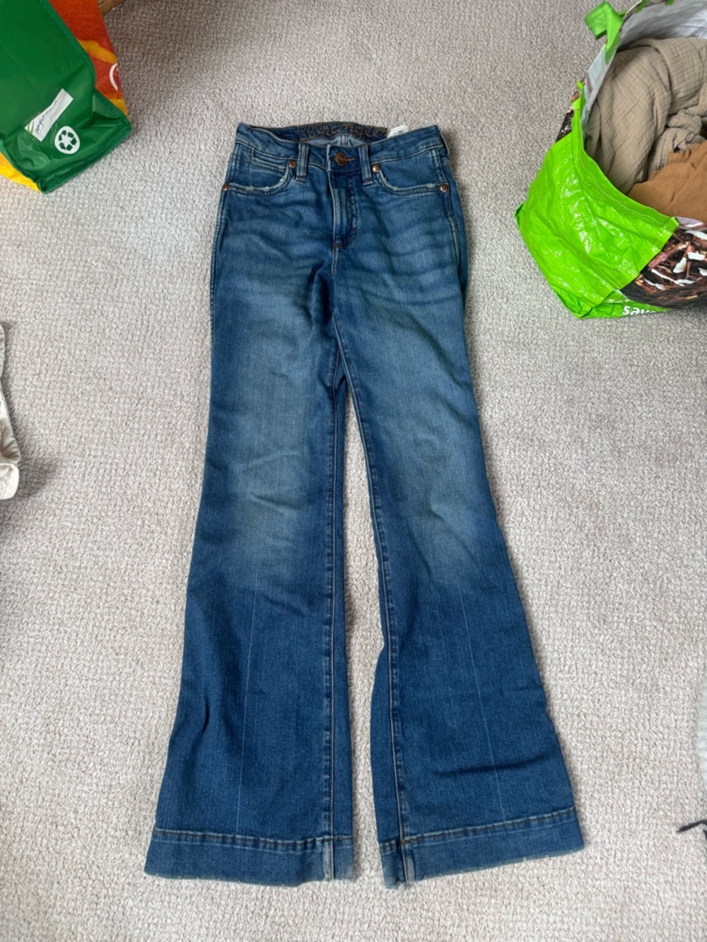 Women's Dark Blue Flare Jeans - Classic High-Rise Flared Leg